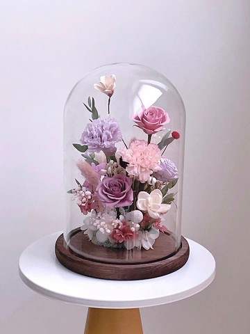 【不凋花】粉紫康乃馨玫瑰不凋花玻璃花盅
