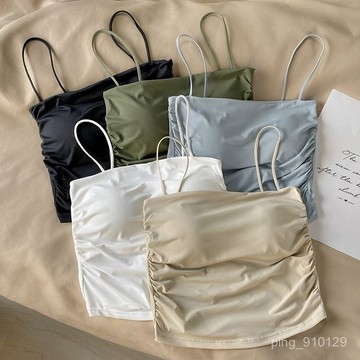 【春夏女裝】319小可愛吊帶背心 早春多巴胺女裝 韓國春裝 無袖冰絲小吊帶背心內搭夏季帶胸墊辣妹打底美背短款上衣可外穿