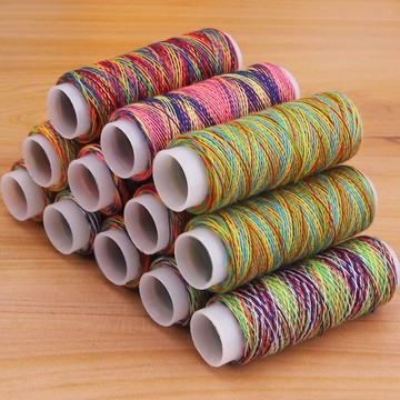 402/s 細線七彩縫紉線彩虹線漸變線縫紉機線多色線服裝輔料手工線