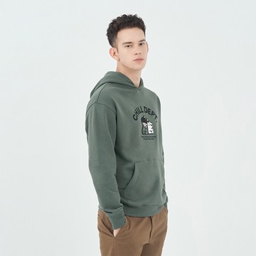 GIORDANO 男裝長袖連帽上衣 matsui聯名系列 - 01 藤葉綠