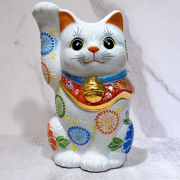 【九谷吉祥】日本九谷燒招財貓 | 白盛 8號