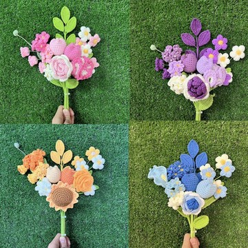 成品花花🌷 成品手織泡芙鈴蘭花 仿真花 毛線花 搭配好的花束送女朋友教師節 母親節禮物 交換禮物