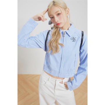 NEXTDAWN 24SS"藍莓氣泡水"短款條紋夾克藍色休閑短外套女休閑