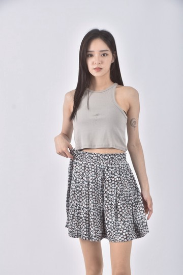 (S) uniqlo質感碎花黑色短裙