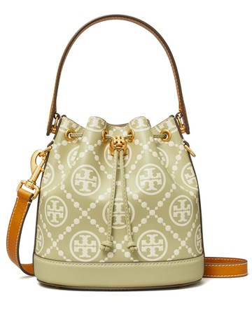 Tory Burch - T Monogram leather bucket bag - women - Brass/Leather/Microfibre - One Size - Green
