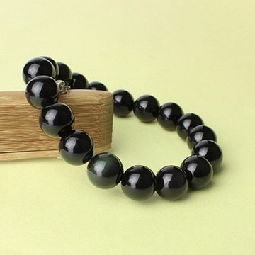天然彩眼黑曜石10mm手鏈 精致女款手鏈 時尚黑曜石水晶手串轉運1入