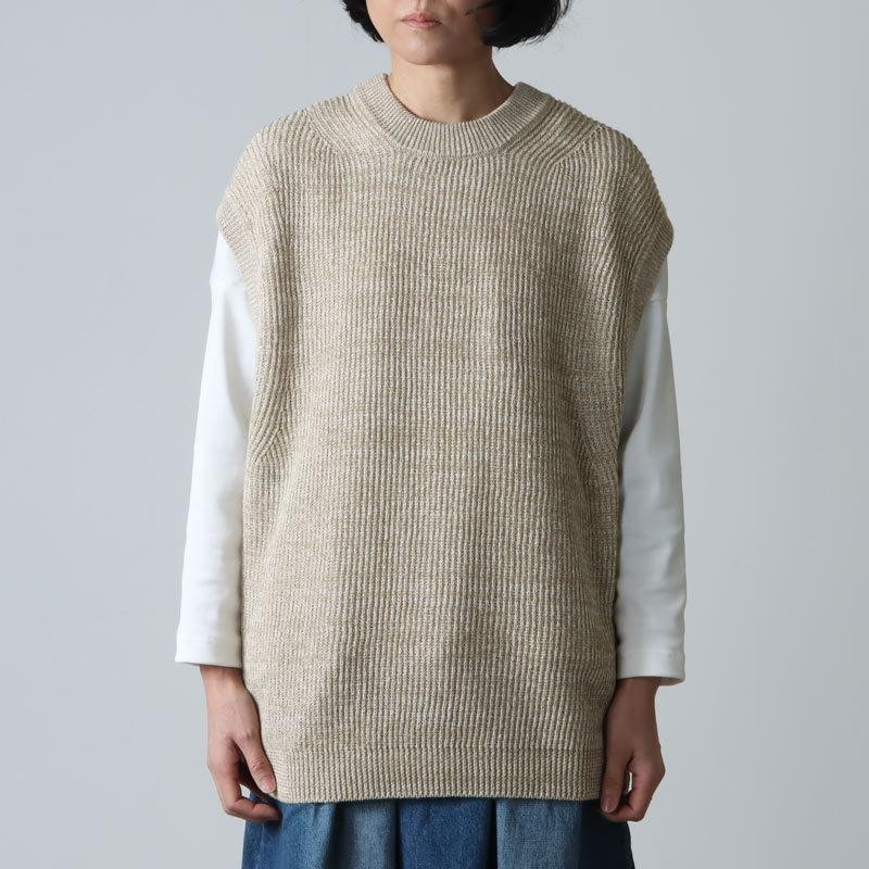 アンフィル  unfil WWSP-UU009 organic hemp ribbed-knit vest オーガニック ヘンプ リブ ニット ベスト ブラック系 ベージュ系 44着丈