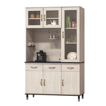 文創集 瓦利德 時尚4尺雲紋石面餐櫃/收納櫃組合-121x41x201.5cm免組