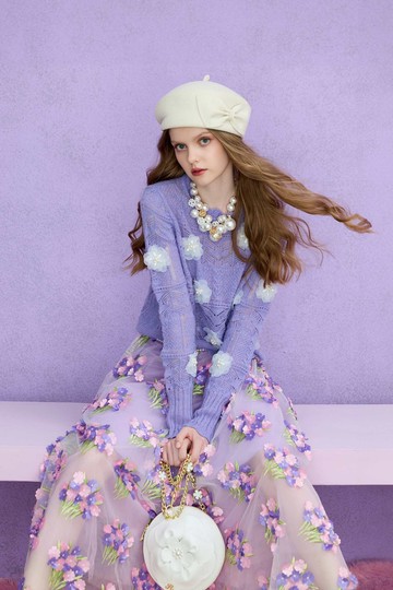 大麗花紫毛海針織上衣