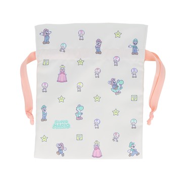 sun-star 超級瑪利歐束口袋 粉橘色 可愛卡通圖案 輕巧方便攜帶  1個