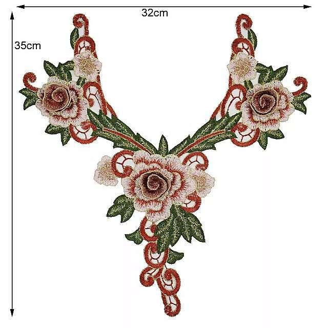 クラフト カラー ヴニーズブラウン 花 刺? アップリケ トリム 装飾 レース ネック 襟 縫製 工芸品