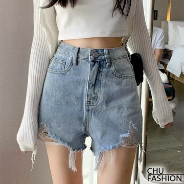 【CHU】 刷毛邊直筒高腰百搭短褲