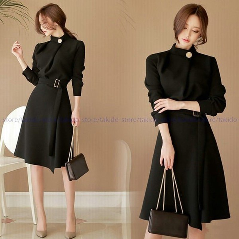 ワンピース 膝丈 ワンピ レディース キレイめ 長袖 フォーマル ドレス 黒ワンピース 30代40代 入学式 スーツワンピース パー 通販 Lineポイント最大get Lineショッピング