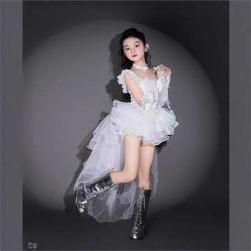 女童公主風T臺女團秀服白色彭彭紗帶拖尾愛豆洛麗塔花嫁生日洋氣9