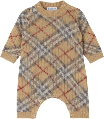 Burberry 米色 Check Alpaca Wool Silk Blend 婴儿连身裤