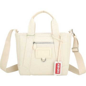 KENZO RUE VIVIENNE 小款 字母金屬鏡手提/斜背帆布托特包(米白)