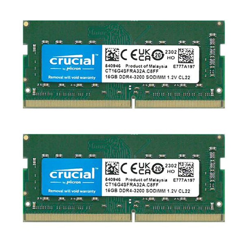 2枚組 16GB ×2 （ 32GB ） Crucial Micron製 増設 メモリ ノート・小型 PC DDR4 3200 mhz PC4  25600 SODIMM 260pin CT16G4SFRA32A | LINEショッピング