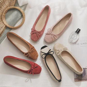 羊皮版~晚晚溫柔風芭蕾瓢鞋淺口平底配裙子的法式氣質紅色單鞋女
