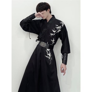 羽月司衣局【立竹君】漢元素交領窄袖長衫竹葉繡花簡約男女同款