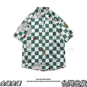 速.發 短袖襯衫 帥氣港風夏威夷花襯衫男潮流寬鬆休閒百搭沙灘度假風情侶短袖襯衣 台出