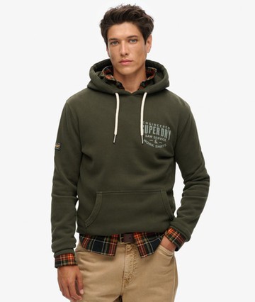 Superdry Men's Machined Goods Workwear Hoodie Green Size: M