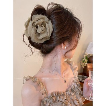 云霧玫瑰~花朵抓夾女高級感2025新款發夾女后腦勺盤發鯊魚夾發飾