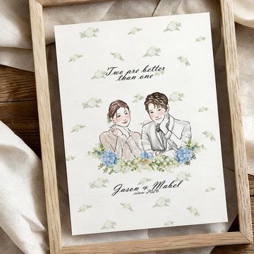 碎花背景 | 似顏繪水彩人像插畫 | 雙面玻璃 |生日情人禮物紀念