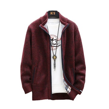 【CS22】商務紳士加絨加厚立領毛衣外套L-4XL