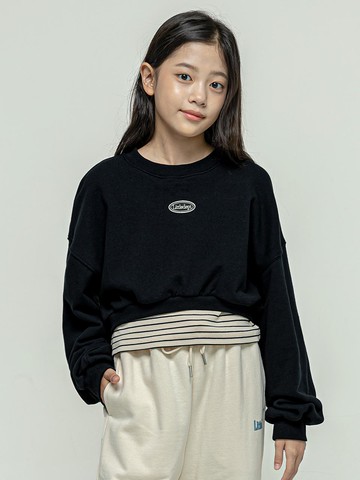 Layered Cropped Two-in-One Sweatshirt [Black]