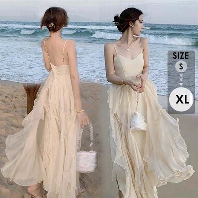 リゾートワンピ ワンピース 夏 大人可愛い ロング 夏ワンピ フリル ハワイ キャミソールドレス ファッション ノースリーブ S M L 通販 Lineポイント最大get Lineショッピング