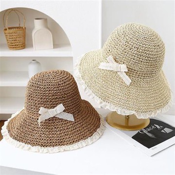 【巴黎精品】現貨+預購 防曬帽漁夫帽子遮陽帽大帽簷戶外登山透氣速乾-休閒蝴蝶結蕾絲草編女帽子2色a1kl83