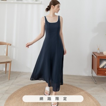 niceioi 淡雅線條輕感撞色天絲棉洋裝