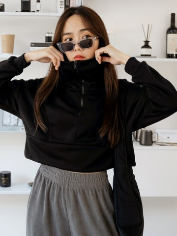 抗UV大翻領拉鍊短版長袖上衣