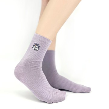 //原創刺繡// 窗花系列3/4純棉坑條刺繡純棉女襪(日式方窗) MIT