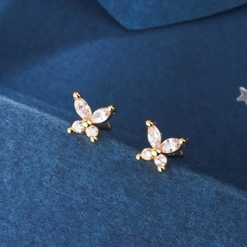 Sweet Air H41 日韓流行耳飾 S925銀針 迷你小巧閃耀蝴蝶鋯石造型 螺絲擰轉珠式 耳針 耳環