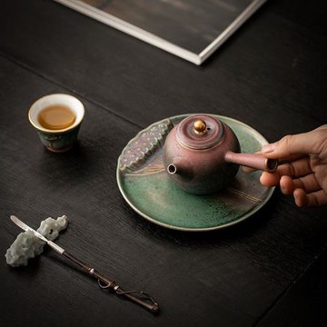 家用陶瓷茶托功夫茶具干泡小茶臺窯變創意蓮蓬茶托盤復古壺承壺墊