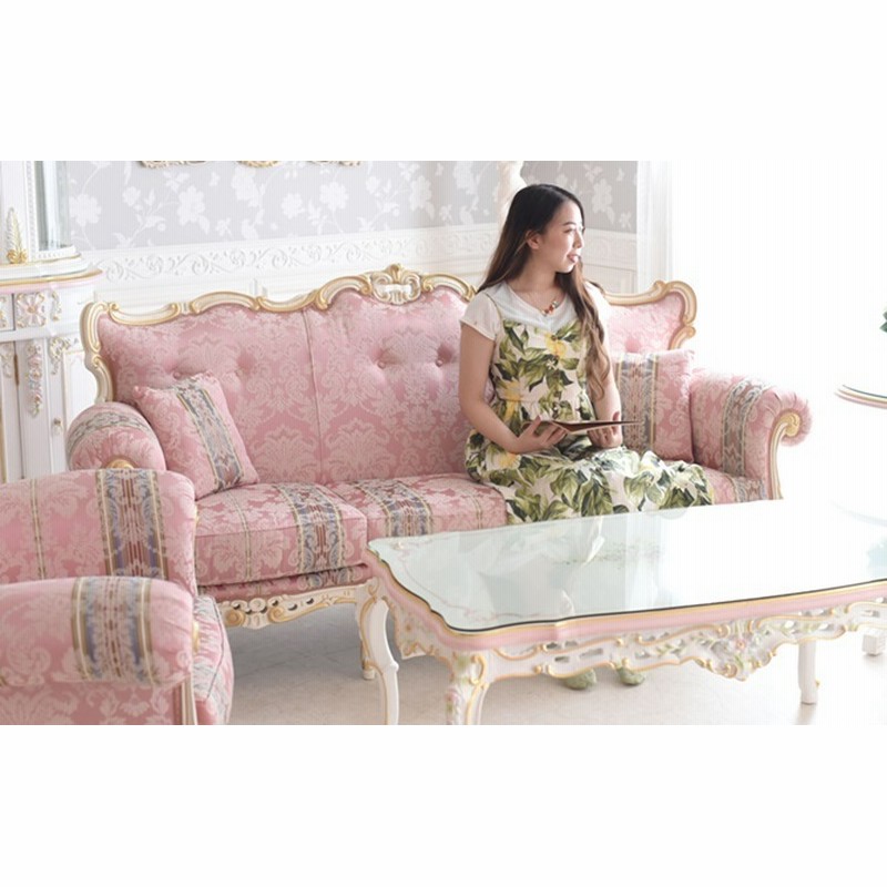 イタリア 3Pソファ ロビンブルー 猫脚 ロココ調 3人がけ 完成品