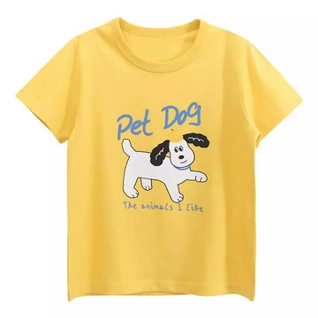 27home - 純棉短袖上衣-黑耳朵狗狗-黃色