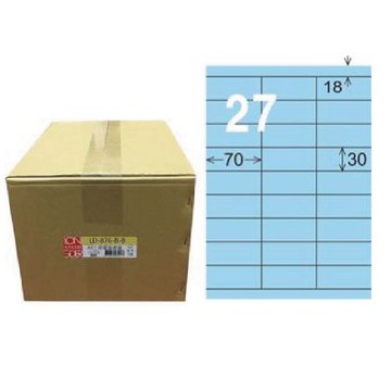 【龍德】LONGDER 三用電腦標籤 A4 27格 30*70mm淺藍1000張/箱 LD-876-B-B(適用雷射、噴墨、影印)