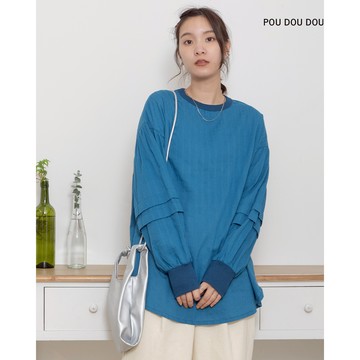 【POU DOU DOU】土耳其藍摺線袖套頭襯衫 PPS76802