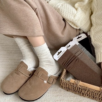 韓版襪子 素色襪  暖暖  午後濃茶 中筒襪  簡約  堆堆襪  暖色系  羅紋 少女 舒適  台灣出貨  台灣賣家