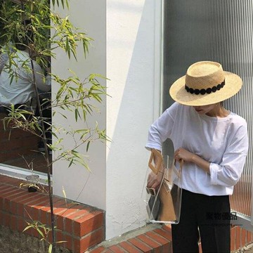 平頂草帽女夏天小清新出游沙灘帽海邊度假優雅休閑名媛遮陽帽【聚物優品】