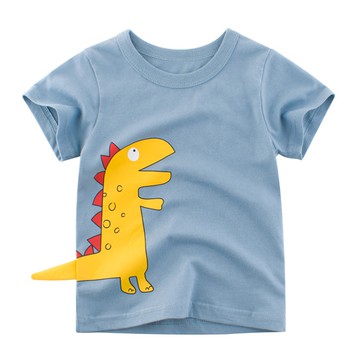 27KIDS - (立體)純棉短袖上衣-3D恐龍期待-霧藍色