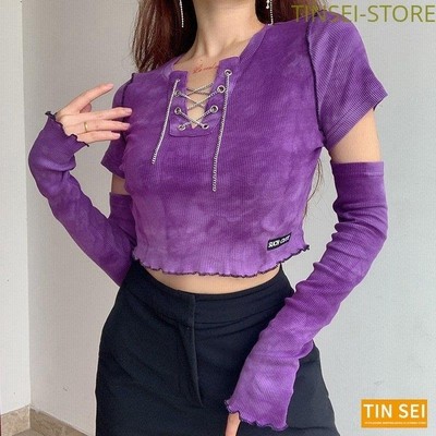 Tシャツ レディースネクタイ染料 長袖 春夏 へそ出し ショート丈 トップス 韓国ファッション 原宿系 ヒップホップ ダンス衣装 ストリート風 カジュアル 通販 Lineポイント最大get Lineショッピング