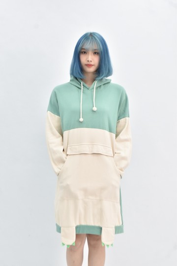 (XL) dailo 棉質純棉長袖連帽內刷毛綠色洋裝