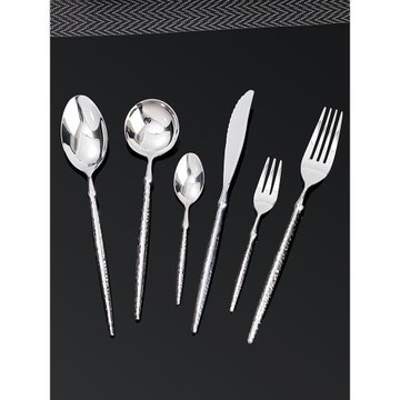 (免運)酒店高顏值主餐刀不銹鋼西餐餐具輕奢高檔刀叉勺牛排專用錘紋湯匙