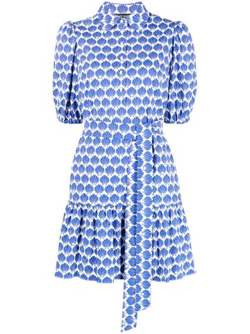 Kate Spade - Shell Lake-print belted dress - women - Cotton/Elastane/Cotton - S - Blue