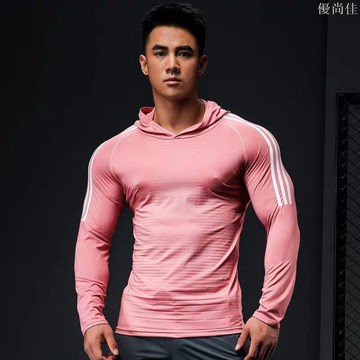 健身服男運動跑步緊身衣速干高彈吸汗透氣長袖連帽上衣訓練服秋季