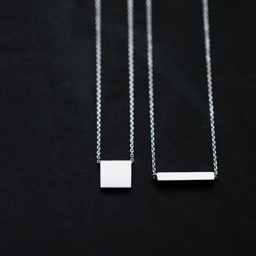 2件組) 方形 + 長方形 成對項鍊 925銀