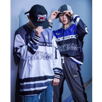 FunkyStyle原創國潮嘻哈街舞bboy演出popping長袖T恤V領橄欖球衣